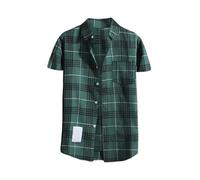 YGNAOTAN Chemise a Carreaux Homme Manches Courtes Légère Décontractée Chemisette d'été Grande Taille Bouton Chemise de Travail Poche Casual Shirts Regular Fit (01-4-Green, XXL)