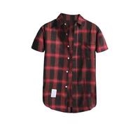 YGNAOTAN Chemise a Carreaux Homme Manches Courtes Légère Décontractée Chemisette d'été Grande Taille Bouton Chemise de Travail Poche Casual Shirts Regular Fit (01-3-Red, XXL)