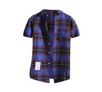 YGNAOTAN Chemise a Carreaux Homme Manches Courtes Légère Décontractée Chemisette d'été Grande Taille Bouton Chemise de Travail Poche Casual Shirts Regular Fit (01-2-Blue, XXL)
