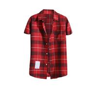 YGNAOTAN Chemise a Carreaux Homme Manches Courtes Légère Décontractée Chemisette d'été Grande Taille Bouton Chemise de Travail Poche Casual Shirts Regular Fit (01-4-Red, XXL)