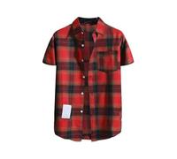 YGNAOTAN Chemise a Carreaux Homme Manches Courtes Légère Décontractée Chemisette d'été Grande Taille Bouton Chemise de Travail Poche Casual Shirts Regular Fit (01-2-Red, XL)