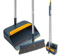 YGNNBC Ensemble balai et pelle à poussière à long manche, tête de brosse rotative à 180 degrés, convient pour les cuisines intérieures et extérieures, les dortoirs, les salles de classe et les bureaux