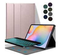 YGoal Clavier Coque pour Honor V7 Pro, [AZERTY Français] 7 Colors Backlit Haute Qualité PU Cuir Housse Étui avec Détachable sans Fil Clavier pour Honor V7 Pro, Rose Or
