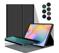 YGoal Clavier Coque pour Honor V7 Pro, [AZERTY Français] 7 Colors Backlit Haute Qualité PU Cuir Housse Étui avec Détachable sans Fil Clavier pour Honor V7 Pro, Noir