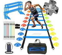 YGORTECH Entrainement Football Kit, Accessoires d'Entraînement de Football Avec Échelle de Coordination,Parachute football, 20 Plot Sport, Bandes de Résistance,4 Haies Réglables, kit Entrainement Foot