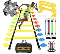 YGORTECH Entrainement Football Kit, Échelle de Rythme, Parachute de Résistance, 20 Disques de Cônes, bandes de résistance pour les jambes, 4 haies réglables, corde à sauter, Accessoire Sport Fitness