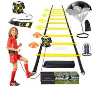 YGORTECH Équipement d'entraînement de Football, Ensemble d'entraînement d'agilité de Vitesse, entraînement de Kick-Training, échelle d'agilité, Parachute de résistance, 6 cônes de Disque