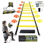YGORTECH Football Entrainement Kit, Échelle de Rythme 6 Mètres, Football Kick Entraîneur Solo Entraînement, 12 Cônes de Disque, Ensemble d'entraînement de vitesse et d'agilité pour Enfants et Adultes