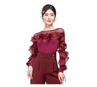 YGSGJSP Haut de danse salon Haut de Danse Salon Costume à Volants Noir Col Rond Neuf Pratique Femme bleu foncé pour femmes(Merlot Powder,S)