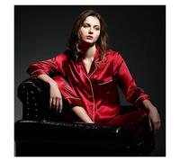 YGSGJSP Pyjama en Satin Silk Pajamas Set Women Long-Sleeved Two-Piece Set Silk Sleepwear Silk Pyjamas Women Spring Summer Autumn Home Suit(Color 4,L)