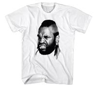YGT56UYHft A-Team Mr T Halftone Head Men's T Shirt Mohawk Mohican BA Baracas Feather Top White L