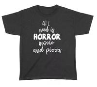YGT56UYHft All I Need is Horror Movie and Pizza Halloween Boys Girls Unisex Funny T-Shirt Black XL
