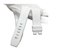 YGUKOJ 28mm Noir Bleu 15703 Nature Caoutchouc Silicone Watchband Hommes Regardez la bande de bracelet Ap Regarder des outils audemars et Piguet Belt Logo(White,With silver buckle)