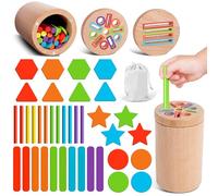 YGVQN Jouet Montessori en Bois 3-en-1 pour Bébé 1 2 3 Ans, Jeu Tri Couleurs et Formes avec Cube de Motricité, Cadeau Éducatif Sensoriel pour Fille et Garçon (Jouets Enfant, Bois Naturel)