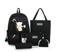 YGYCF Kawaii Sac à dos 5 pièces pour étudiante avec accessoires ours mignons - Sacs d'école pour adolescentes, filles, fournitures de rentrée scolaire, cartable esthétique, noir, A