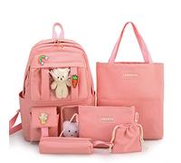 YGYCF Kawaii Sac à dos 5 pièces pour étudiante avec accessoires ours mignons - Sacs d'école pour adolescentes, filles, fournitures de rentrée scolaire, cartable esthétique, rose, A