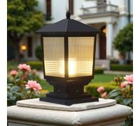 YGZPALH Lampes De Poteau Noires, Bornes Lumineuses Extérieures 40 Cm (15,7 Po), Verre Rayé Moderne - Colonne Lumineuse Étanche, Lumière Chaude 3000 K, Éclairage Paysager LED Pour Poteaux De Clôture