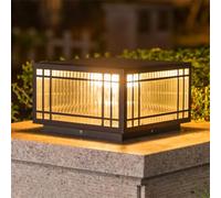 YGZPALH Lampes De Style Vintage En Acier Inoxydable Avec Tête En Verre, Base Carrée Lanterne Noire, Douille E27, Pour Extérieur, Parc Ou Villa, Étanches - 36 W, 40 Cm, Blanc Chaud