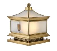 YGZPALH Lampes Jardin En Cuivre Pour Poteaux - Applique Murale Moderne Dorée Style Vintage Chinois - Lanterne Carrée En Verre De 30 Cm (11,8 Po) Pour Poteaux Terrasse - Décoration Jardin À Surface