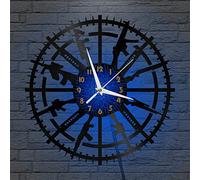 YH Arme Armes à feu Pistolet Vinyle Horloge Murale, Disque Vinyle Horloge Murale Art Silencieux et Non-tic-tac(B,sans lumière LED)