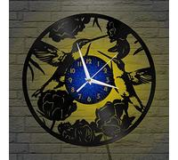 YH Horloge Murale en Vinyle avec Fleurs de Colibri, Horloge Murale avec Disque Vinyle silencieuse et sans tic-tac (12inBAvec lumière LED)