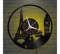 YH Horloge Murale en Vinyle avec Vue sur la Ville de Paris, Horloge Murale en Vinyle, silencieuse et sans tic-tac(C,sans lumière LED)