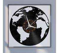 YH Horloge Murale en Vinyle Carte du Monde, Horloge Murale en Vinyle silencieuse et sans tic-tac(C,sans lumière LED)