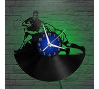 YH Horloge Murale en Vinyle de Sport de Rugby de Football, Art Mural d'horloge de Disque de Vinyle Silencieux et Anti-tic-tac(B、avec lumière LED)