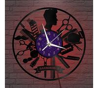 YH Horloge Murale en Vinyle décor de Salon de Coiffure, Horloge Murale en Vinyle silencieuse et sans tic-tac(P、avec lumière LED)