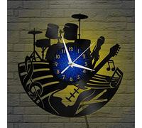 YH Horloge Murale en Vinyle Guitare 2, Horloge Murale en Vinyle silencieuse et sans tic-tac (12inBAvec lumière LED)