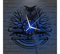 YH Horloge Murale en Vinyle Hibou mystérieux, Horloge Murale en Vinyle silencieuse et sans tic-tac (12inBAvec lumière LED)