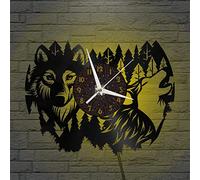 YH Horloge Murale en Vinyle Loup dans la forêt, Horloge Murale en Vinyle silencieuse et sans tic-tac(C,sans lumière LED)