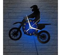 YH Horloge Murale en Vinyle pour Moto, Horloge Murale en Vinyle silencieuse et sans tic-tac(B、avec lumière LED)
