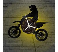 YH Horloge Murale en Vinyle pour Moto, Horloge Murale en Vinyle silencieuse et sans tic-tac(C、avec lumière LED)