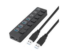 YHAILI Adaptateur USB 3.0 à 7 ports avec 3 commutateurs de type C et commutateurs individuels 5 Gbit/s pour transfert de données rapide pour ordinateurs portables