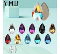 YHB Top qualité goutte verre cristal AB clair de lune pierres à coudre Flatback coudre sur strass pour vêtements sacs 223SI Light RoseSI