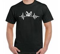 YHBCVSS Drumming T-T-Shirts à Manches Courtes Drummer Drum Pulse Mens Funny Heart Beat Kit Set Cymbal Music Black(X-Large)