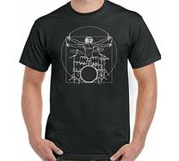 YHBCVSS Drumming T-T-Shirts à Manches Courtes Drummer Drums Drum Da Vinci Vitruvian Man Mens Funny Black(Medium)