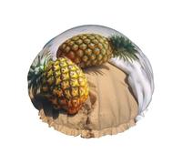 YHBLYKXP Ananas on the Summer Beach Print Bonnet de douche réglable double couche réutilisable pour femme spa salon de douche