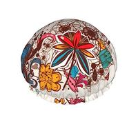 YHBLYKXP Bonnet de douche double couche réglable avec imprimé floral coloré et papillon - Bonnet de douche réutilisable pour femme