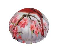 YHBLYKXP Bonnet de douche réglable double couche avec imprimé branche d'oiseau rouge et fleur - Bonnet de douche réutilisable pour femme