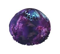 YHBLYKXP Bonnet de douche réglable double couche avec imprimé papillon violet et fleur pour femme