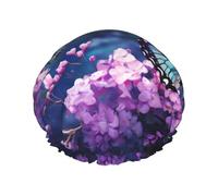 YHBLYKXP Bonnet de douche réglable double couche avec imprimé papillon violet et fleurs pour femme