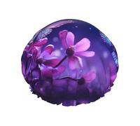 YHBLYKXP Bonnet de douche réglable double couche avec imprimé papillon violet et fleurs pour femme