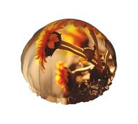 YHBLYKXP Bonnet de douche réglable double couche imprimé panneau de bois fleur papillon chapeau de douche réutilisable pour femme spa salon de douche