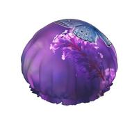 YHBLYKXP Bonnet de douche réglable double couche imprimé papillon violet bonnet de douche réutilisable pour femme spa salon