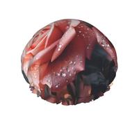 YHBLYKXP Bonnet de douche réglable double couche imprimé rose et papillon, bonnet de douche réutilisable pour femme spa salon de beauté