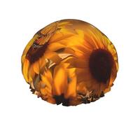 YHBLYKXP Bonnet de douche réglable double couche imprimé tournesol et papillon, bonnet de douche réutilisable pour femme spa salon