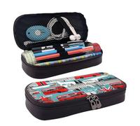 YHBLYKXP I Like London Trousse de toilette à rabat en cuir avec fermeture éclair, noir, taille unique, Noir , Taille unique
