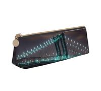 YHBLYKXP New York Manhattan Bridge Night Sac de rangement triangulaire en cuir pour papeterie Sac de rangement portable pour petits articles de rangement quotidiens